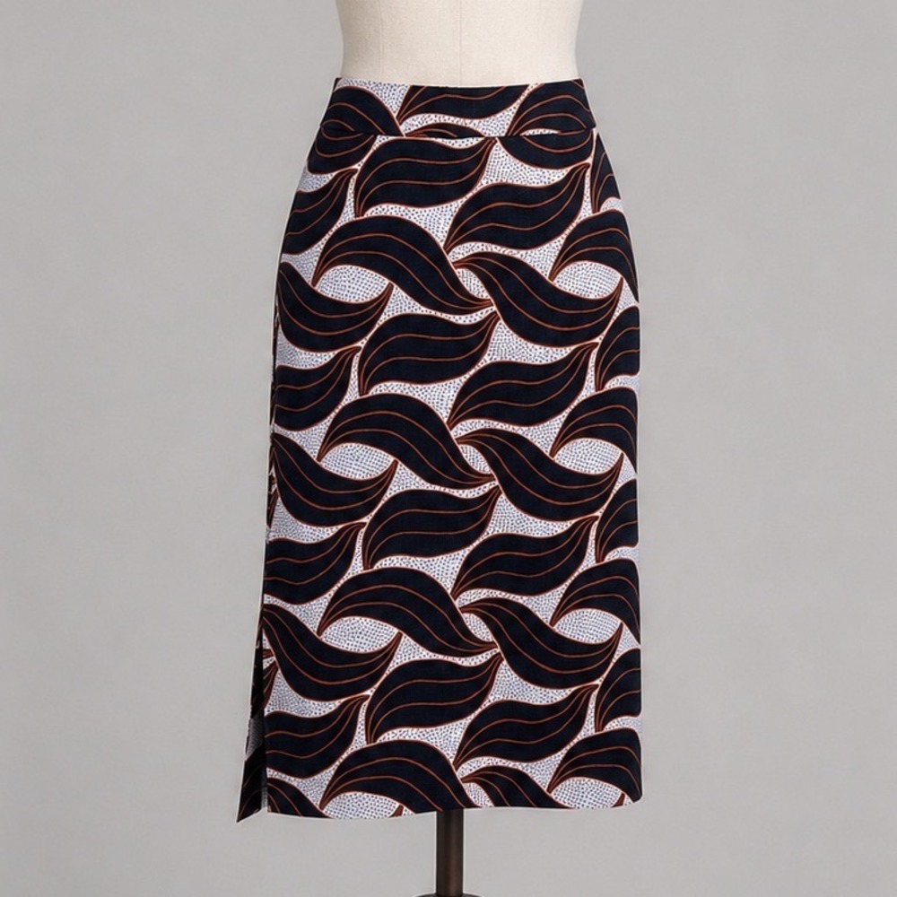 Ann Taylor Womens 0 Abstract Leaf Dot Print Pencil Skirt Black Rust Orange Knee